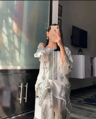 قطعتان من الكتان المطبوع عليه نقشة الياقوت، ملابس كاجوال للنساء