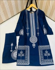 قطعتان من الكتان المطبوع عليه نقشة الياقوت، ملابس كاجوال للنساء