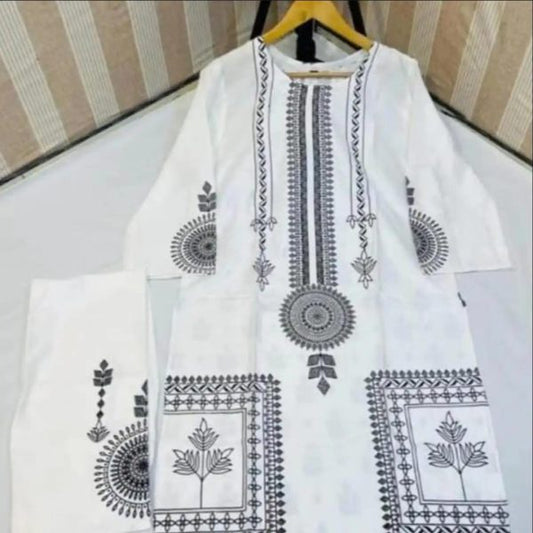 قطعتان من الكتان المطبوع عليه نقشة الياقوت، ملابس كاجوال للنساء