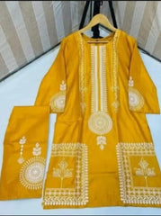 قطعتان من الكتان المطبوع عليه نقشة الياقوت، ملابس كاجوال للنساء